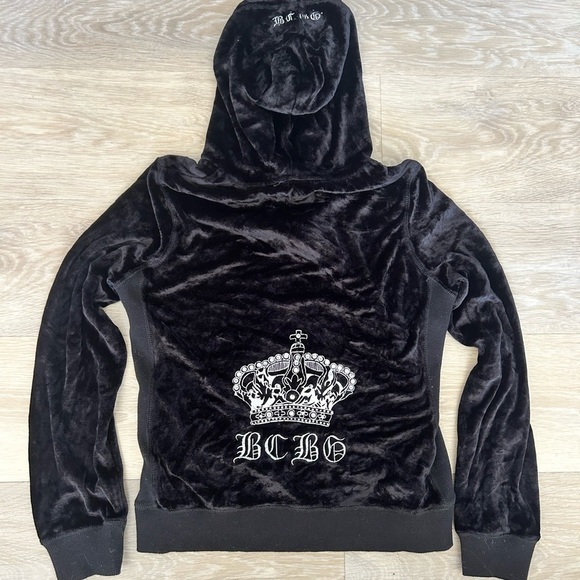 BCBG Velvet Zip-Up Hoodie Black Gothic Crown Y2K Size S - Picture 4 of 7